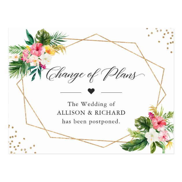 Change of Plans Tropical Floral Leaves Geometric Postcard