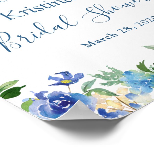 Blue Hydrangea Floral Chic Bridal Shower Sign