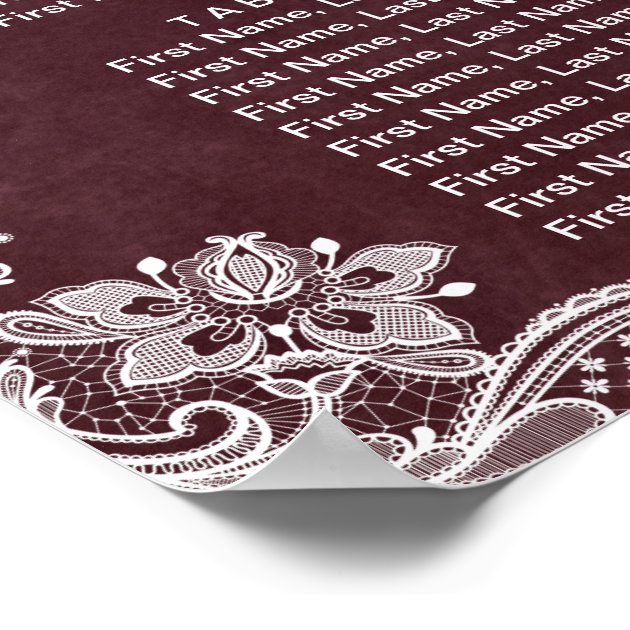 Burgundy Floral Lights Lace Wedding Seating Chart