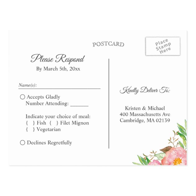 Watercolor Garden Pink Floral Confetti RSVP Reply Postcard