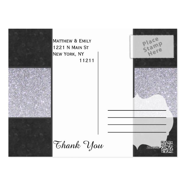 Black Marble And Silver Glitter Panel Design Postcard