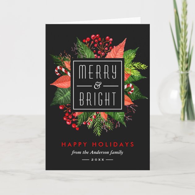 Merry And Bright Happy Holidays Christmas Flowers Holiday Invitation