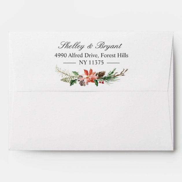 Poinsettia Holly Berry Ivory Floral Holiday Season Envelope