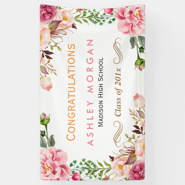 Chic Romantic Floral Wrapped Graduation Party Banner