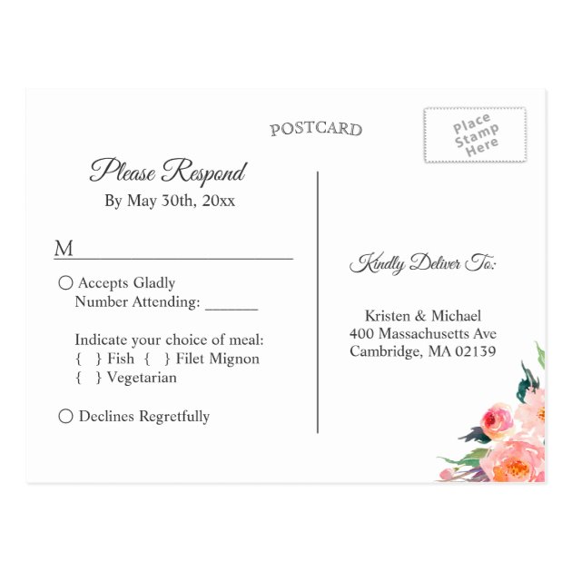 Whimsical Watercolor Floral RSVP Reply Card