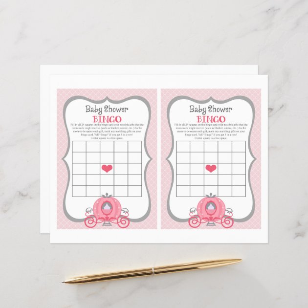 Princess Carriage Pink Baby Shower Bingo Game