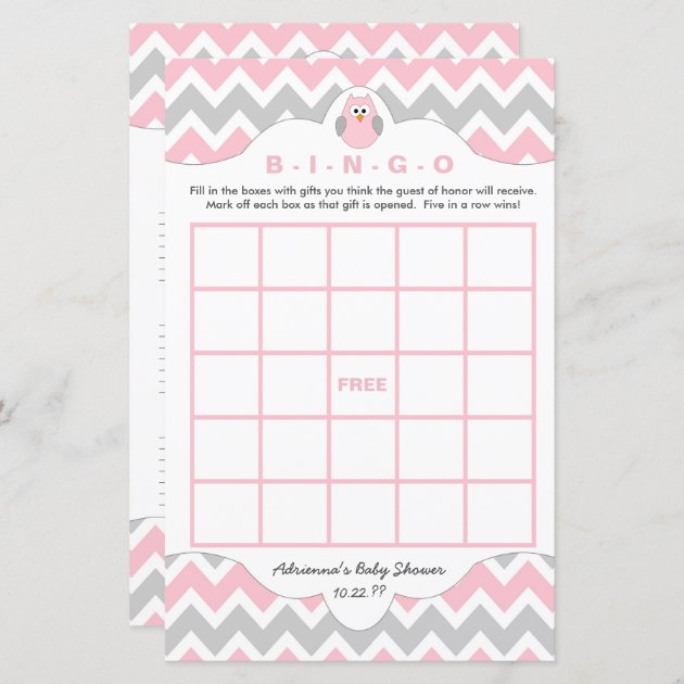 Personalized Pink Owl Girl Baby Shower Games Bingo