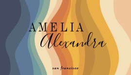 Boho Retro Script Abstract Wavy Lines Yellow Blue Business Card