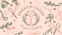 Pink & Olive Green Baking & Cooking Utensil Bakery Business Card