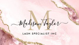 Chic Blush Pink Gold Glitter Marble Agate Monogram Business Card
