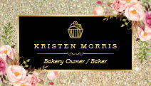 Bakery Cupcake Logo | Floral Gold Glitter Sparkles Business Card