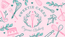 Pink & Teal Baking & Cooking Utensil Bakery Business Card
