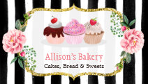 Sweet Bakery Cupcakes Gold Pink Floral Striped Business Card