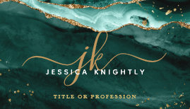  Turquoise Teal Agate Gold Glitter Script Monogram Business Card