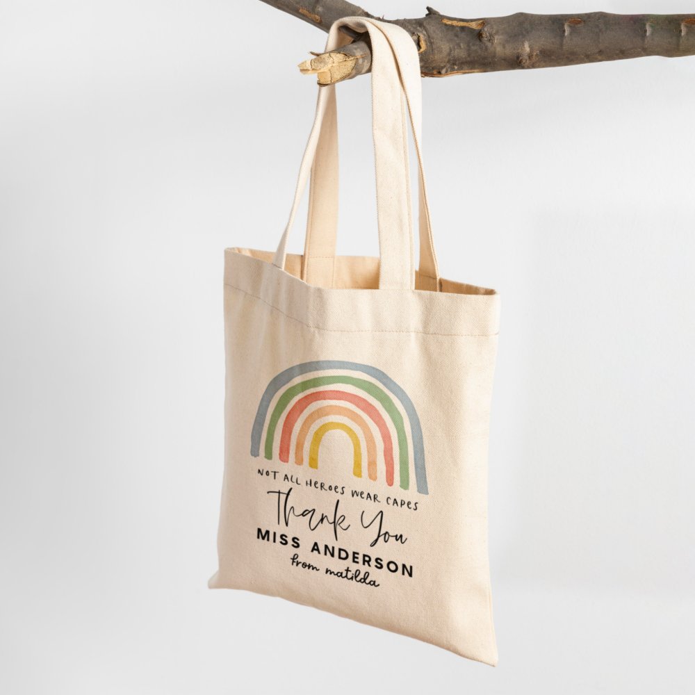 Discover Modern Watercolor Rainbow Teacher Thank You Gift Tote Bag