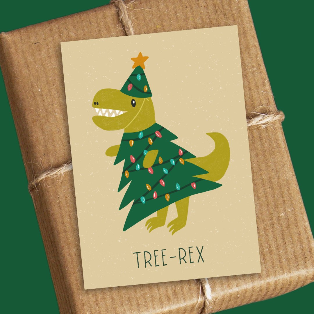 Cute Simple Tree Rex Dinosaur Christmas Kids Holiday Card            (Creator Uploaded)