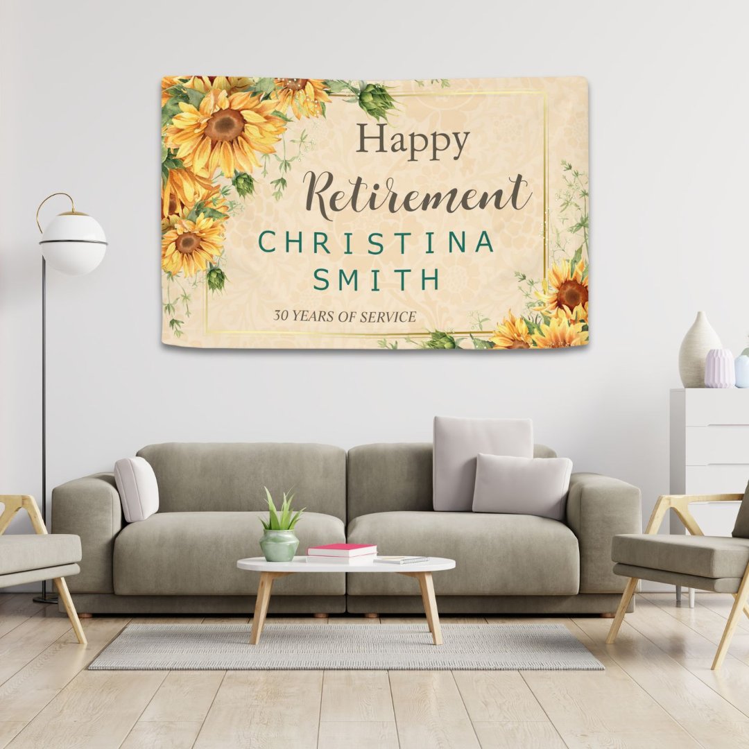 Vintage Sunflower Elegant Summer Retirement Party Banner (Vintage Sunflower Elegant Summer Retirement Party Banner)