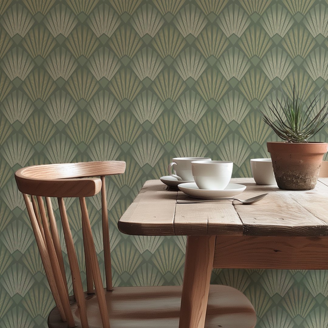 Chic Art Deco Sage Green Geometric Design Wallpaper (Creator Uploaded)