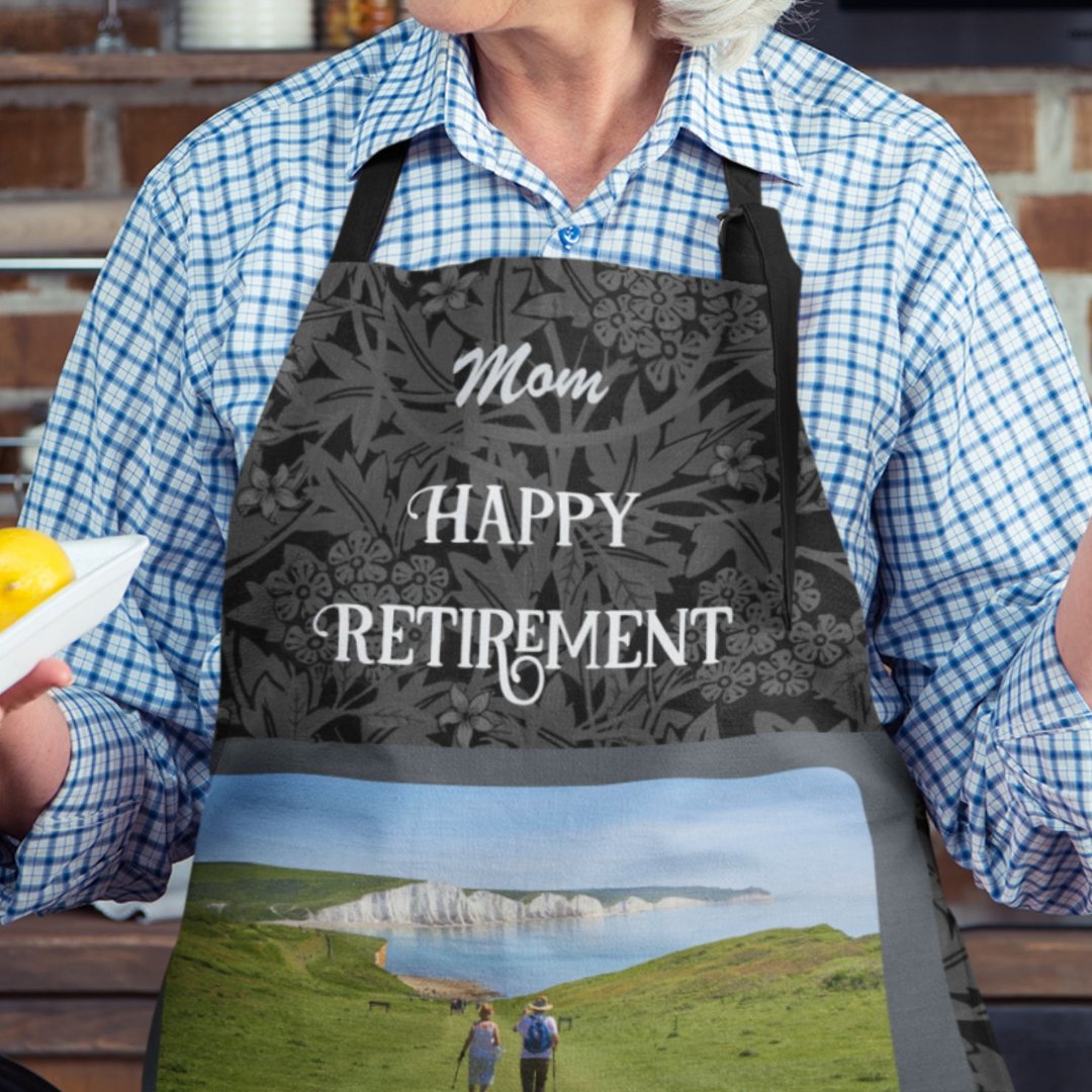 Personalized Happy Retirement Gifts for Mom Gray Apron (Creator Uploaded)