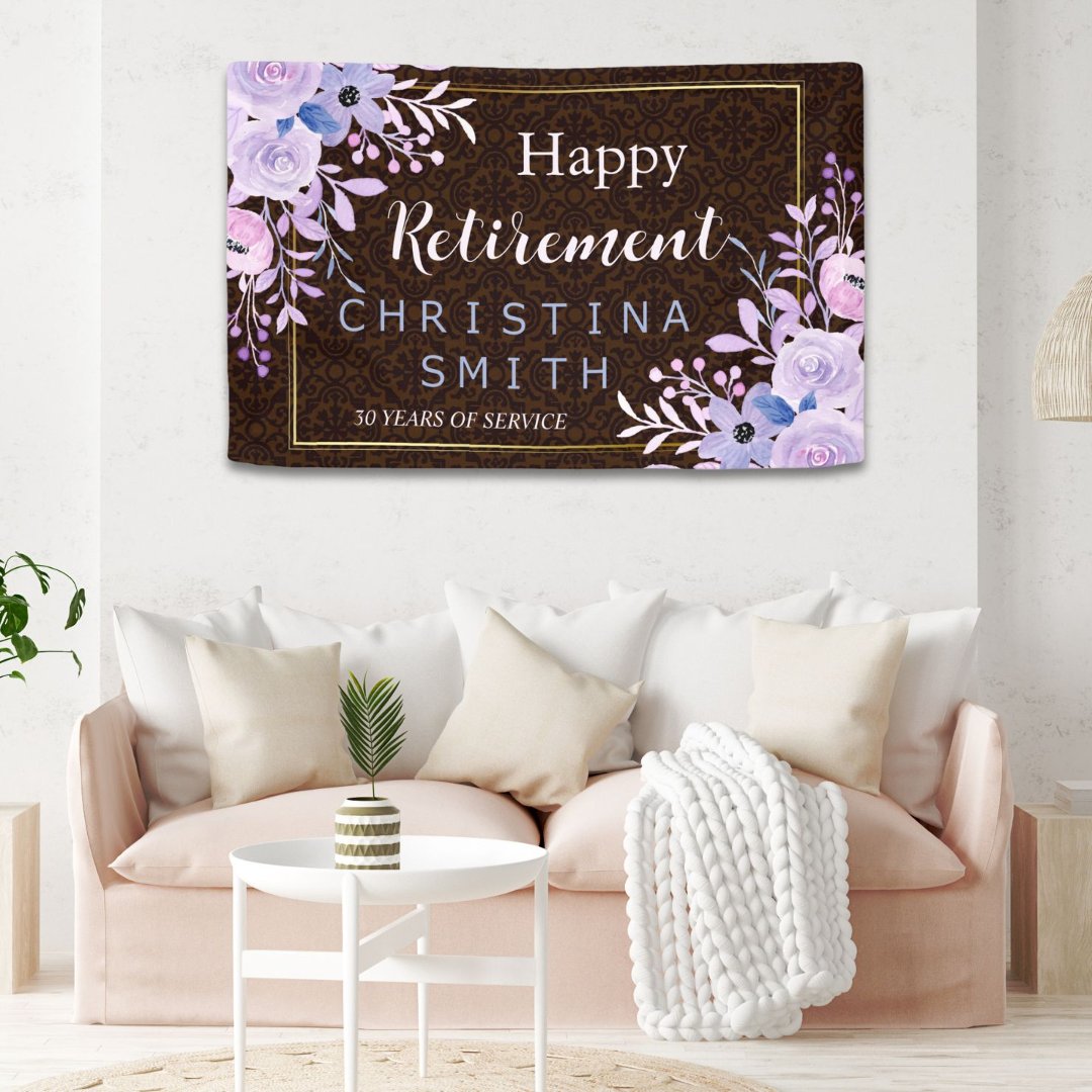 Rustic Floral Pastel Watercolor Retirement Party Banner (Rustic Floral Pastel Watercolor Retirement Party)