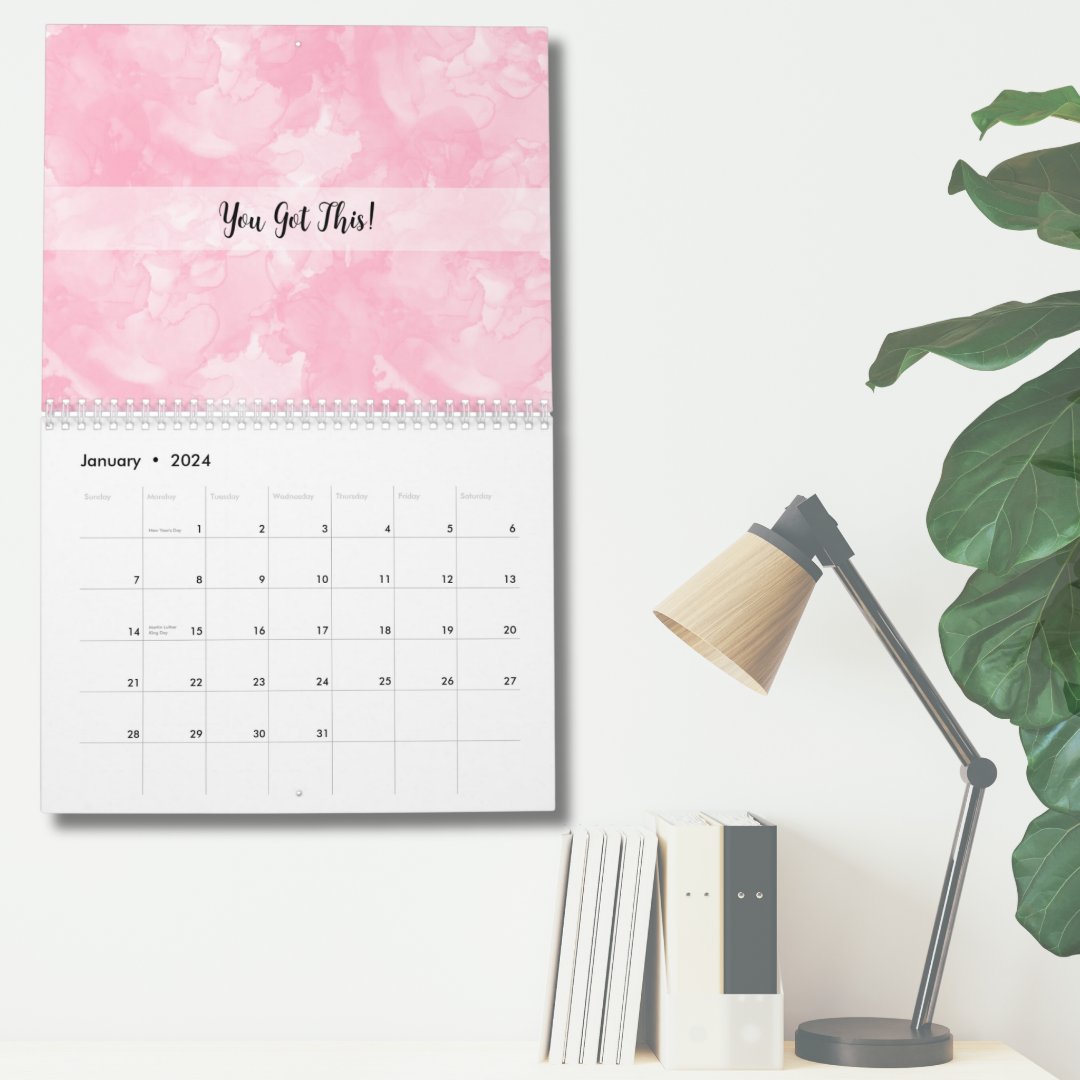 Pink Watercolor Modern Minimalist Calendar