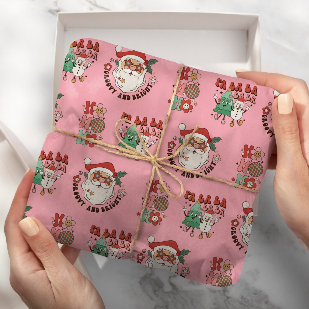 Hot Pink Modern Groovy Christmas Wrapping Paper
