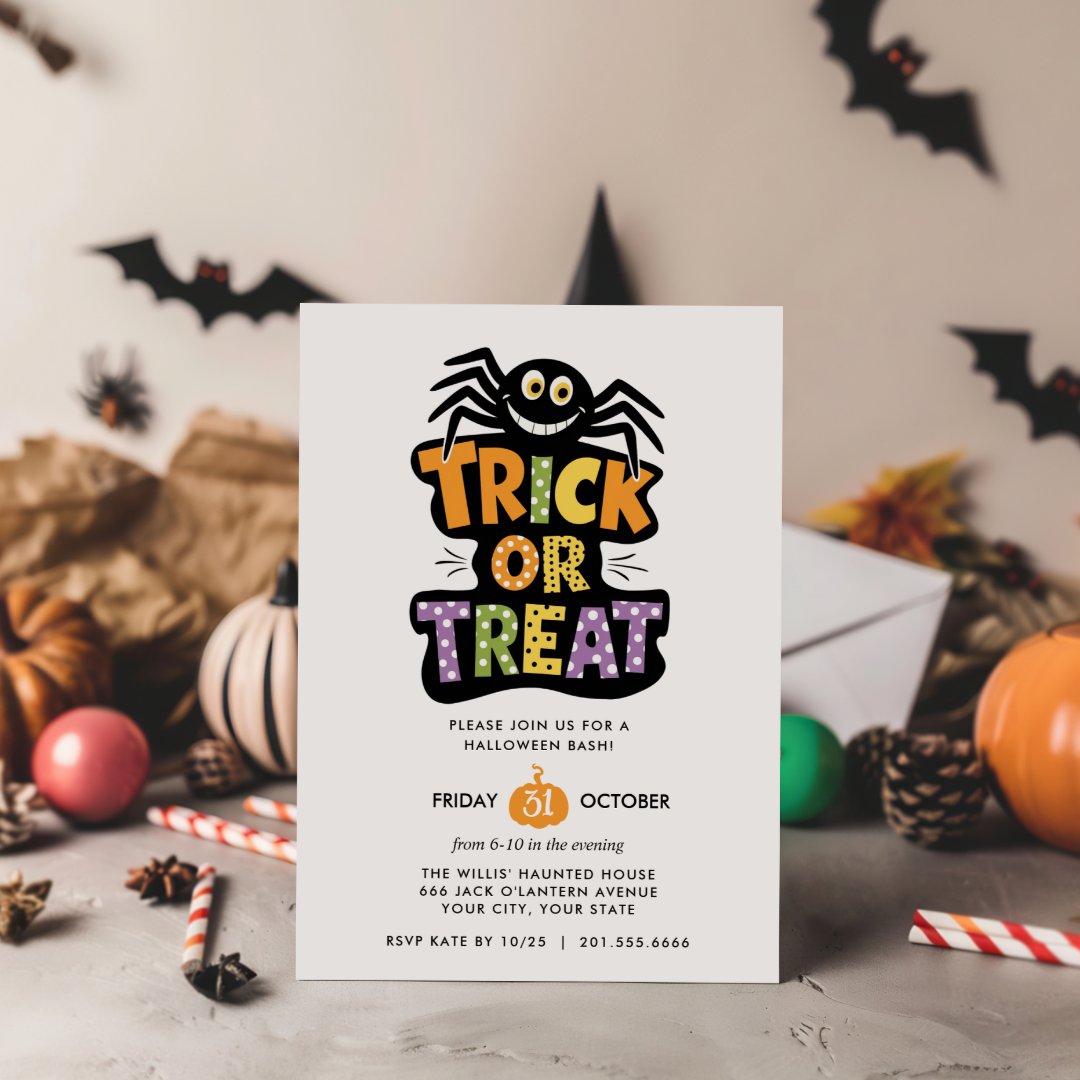 TRICK OR TREAT CUTE SPIDER HALLOWEEN Bash Party  Invitation (Creator Uploaded)