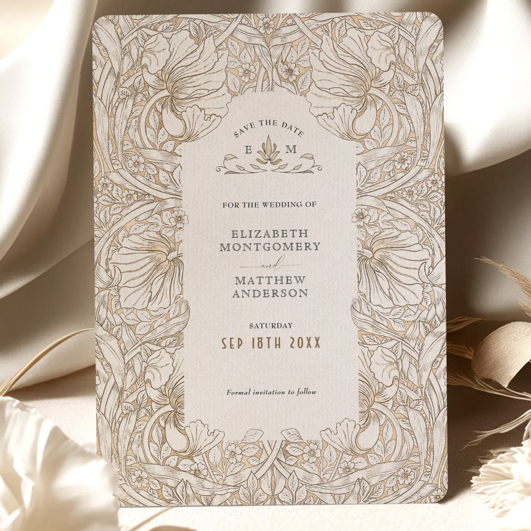 Pimpernel Muted White Cream William Morris Invitation (Creator Uploaded)