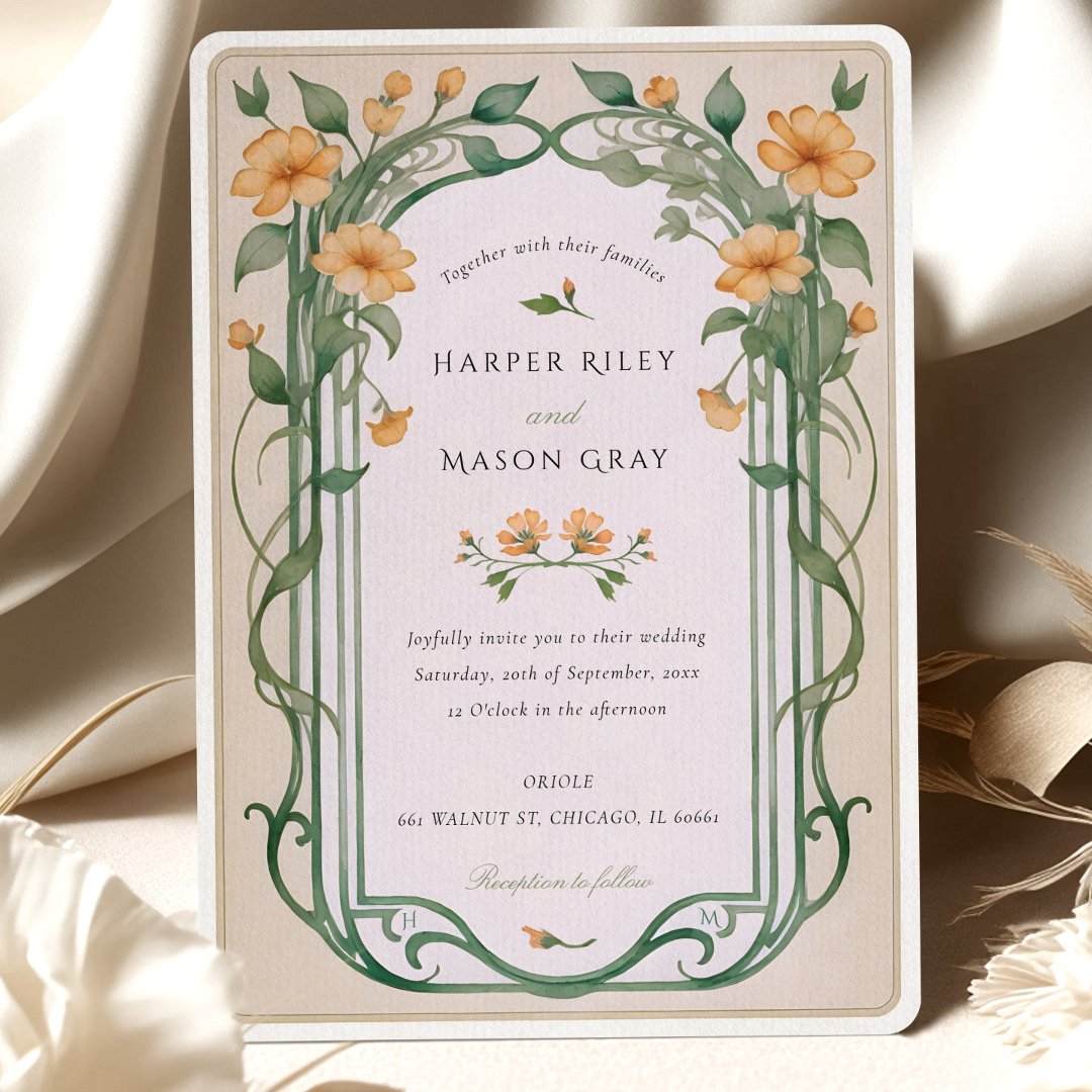 Sunny Blossom Yellow Green Wedding Invitation (Creator Uploaded)