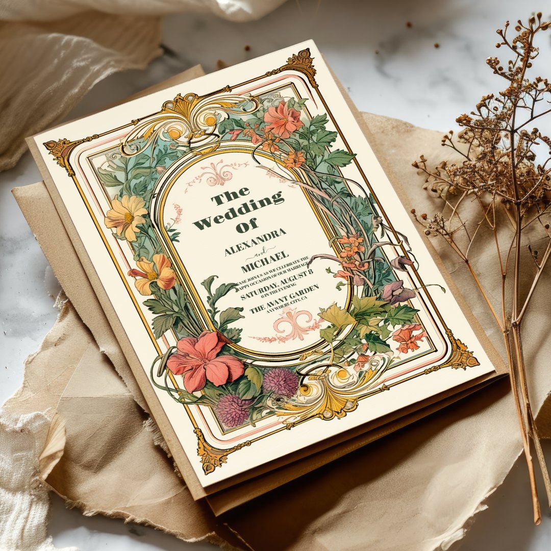 Vintage Floral Art Nouveau Wedding Invitation (Creator Uploaded)