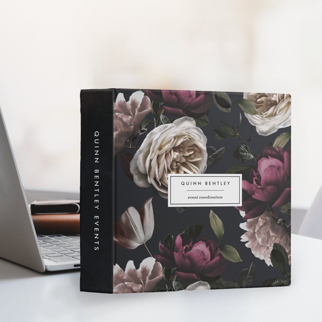 Elegant Dark Floral Personalized 3 Ring Binder