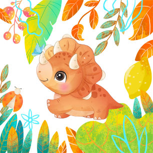 Tropical Cute Orange Dinosaur Baby Shower Invitation