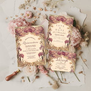 Vintage Orchid Art Nouveau Quinceañera Save The Date