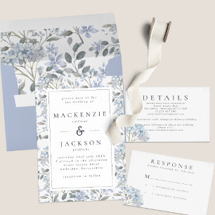 Blue Hydrangeas Watercolor Wedding QR Code Invitation