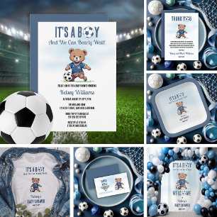 It's A Boy Bearly Wait Soccer Player Baby Shower Thank You Card