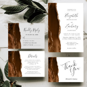 Mocha Brown Gold Agate Wedding RSVP Card