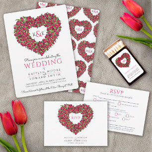 Red tulips heart wedding all-in-one folded invitation