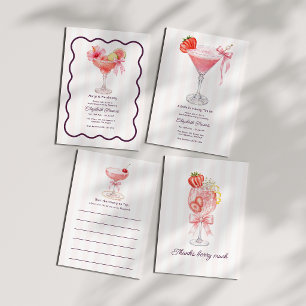 Preppy Coquette Strawberry Cocktail Bridal Thank You Card