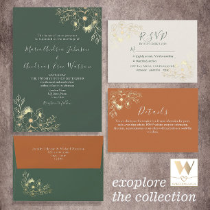 Olive Green and Terracotta Floral Wedding All In One Invitation