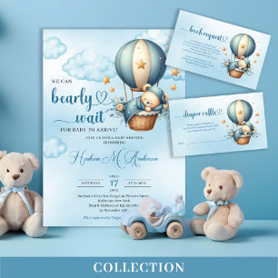 Teddy bear blue brown beige hot air balloon boy tapestry