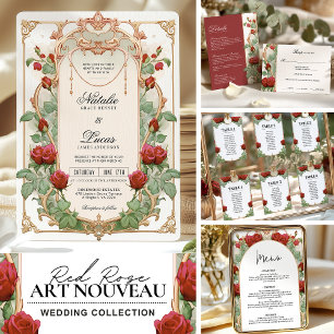 Art Nouveau Red Rose Greenery Wedding Details 