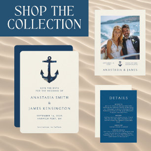Nautical Anchor Modern Navy Blue Photo Wedding Thank You Card