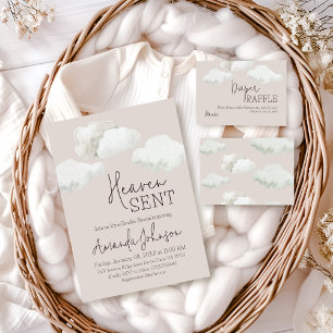 Dreamy Beige Heaven Sent Gender Reveal Invitation