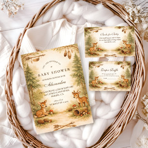 Little Hunter Woodland Deer Baby Shower Invitation
