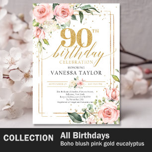 Chic blush floral eucalyptus gold 60th birthday paper plates