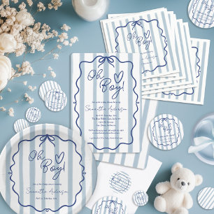 Oh Boy Cute Modern Dusty Blue Stripes Baby Shower Confetti