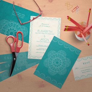 Mandala Summer Garden Chic Turquoise Wedding Invitation