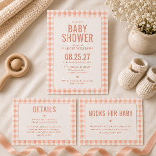 Peach Gingham Baby Shower Letterpress Thank You Card