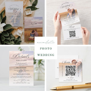 QR Code Minimalistic Photo Wedding RSVP Card