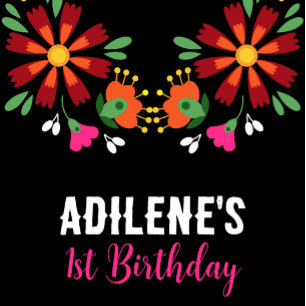 Black Ethnic Flower Fiesta Mexican Embroidery  Paper Plates